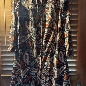 Womens Black Paisley Print Long Sleeve Dress - Orange & Cream Accents
